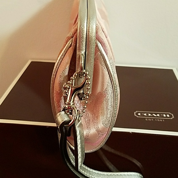 COACH Signature Pink & Silver Kiss Lock Wristlet - Picture 7 of 7